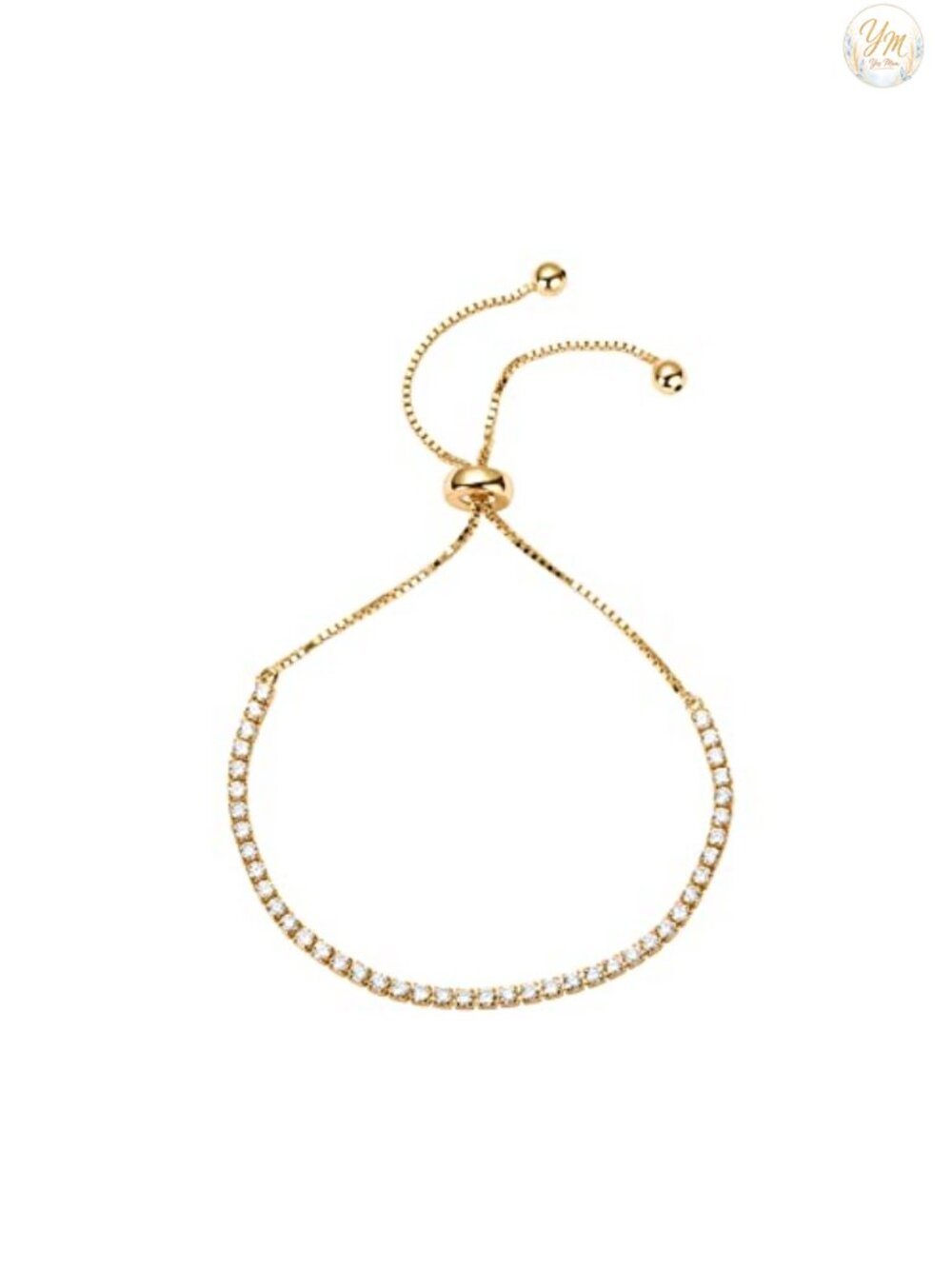 14K Gold Plated Tennis Bracelet CZ Adjustable Rolo Chain